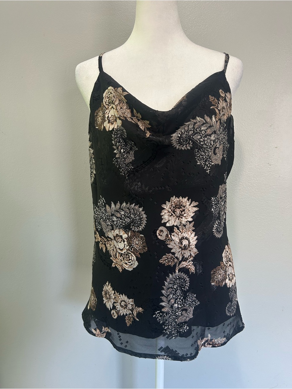 paparazzi Black Cowl Neck Floral Paisley Cami